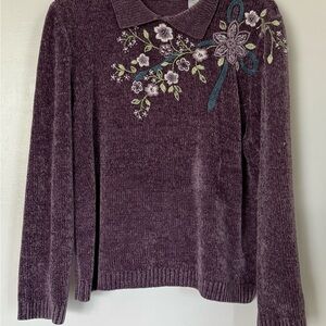 Vtg. Purple Floral Embroidered Sweater